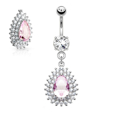 Surgical Steel 14 Gauge Belly Ring with Gold Plated Tear Drop CZ - photo 2