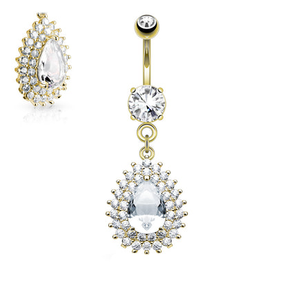 Surgical Steel 14 Gauge Belly Ring with Gold Plated Tear Drop CZ - photo 3