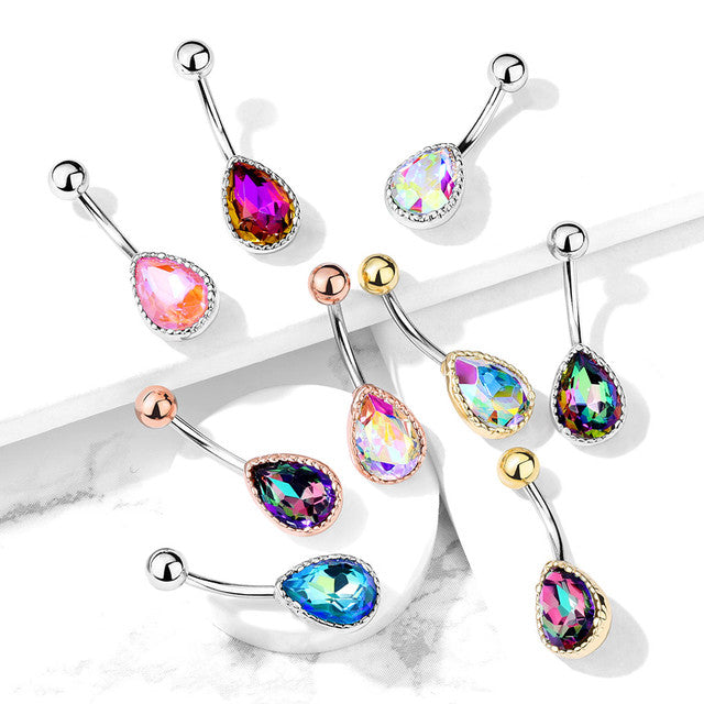 Surgical Steel 14 Gauge Belly Ring with Teardrop Glass Stone - photo 4