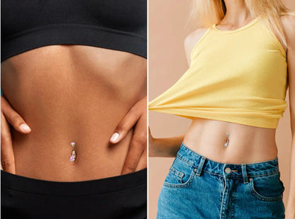 14K Solid Gold 14 Gauge Belly Ring with Teardrop Opal CZ Gems - photo 3