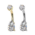Gold Plated Titanium 14 Gauge Teardrop CZ Belly Button Ring 10mm
