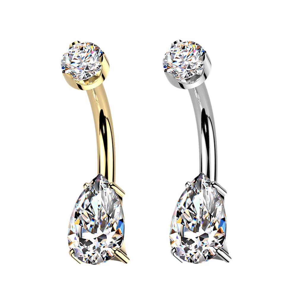 Gold Plated Titanium 14 Gauge Teardrop CZ Belly Button Ring 10mm