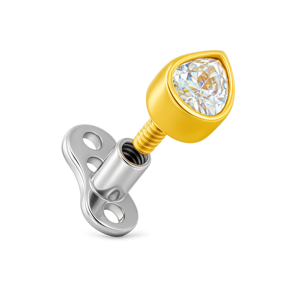 14K Solid Gold Teardrop CZ Dermal Top with Titanium Anchor Base