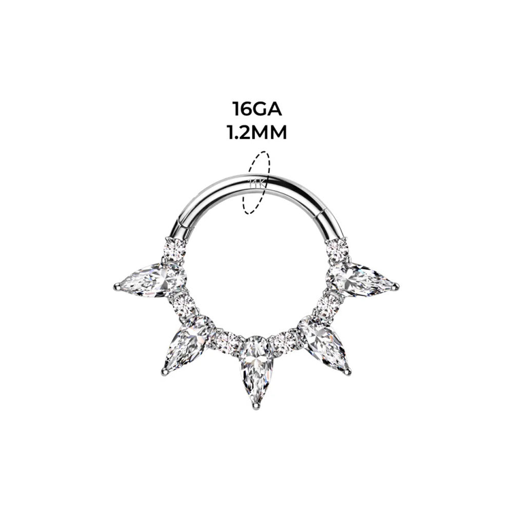 14K Solid Gold 16G Five Marquise Paved CZ Hinged Segment Ring