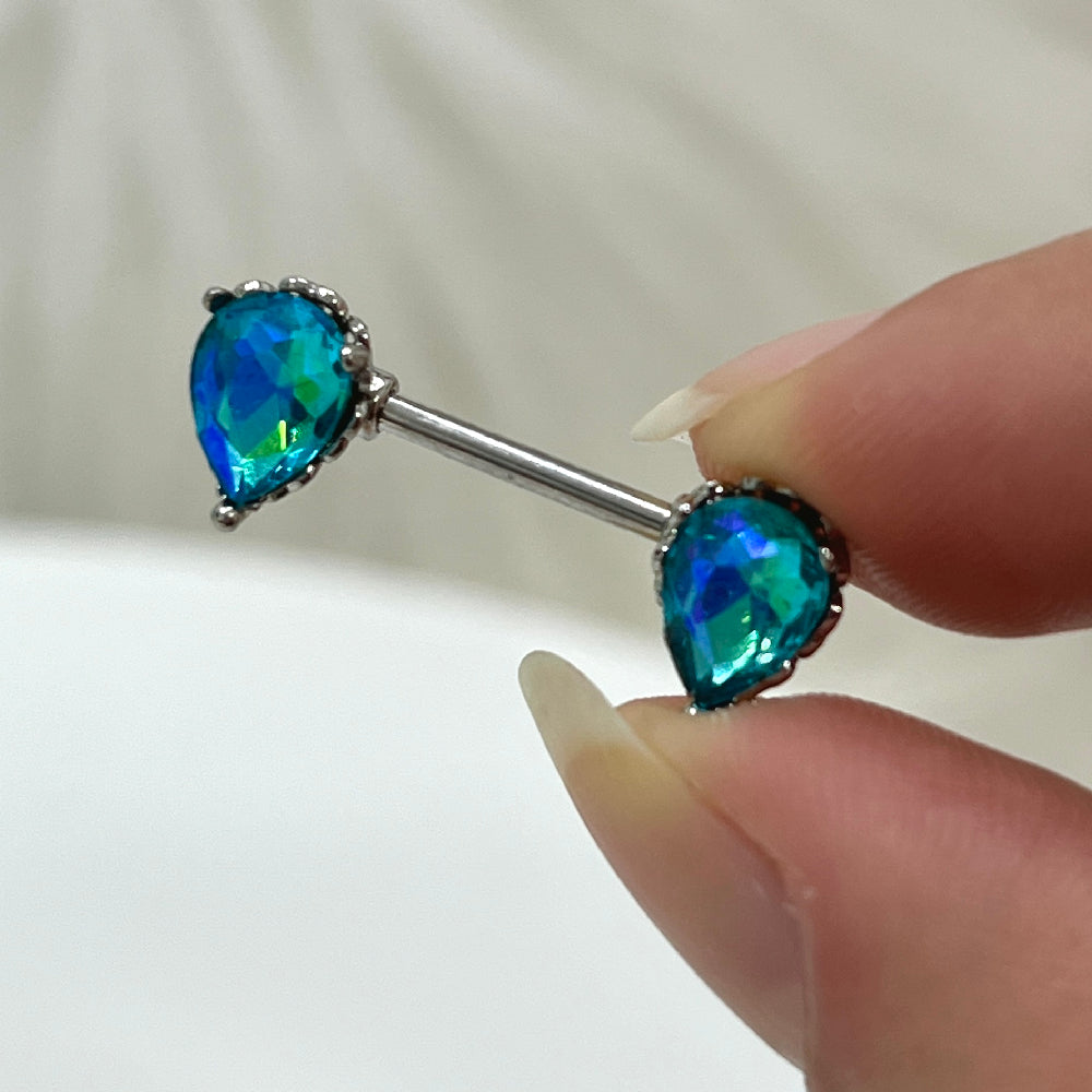 Surgical Steel 14 Gauge Nipple Barbell with AB Teardrop CZ - Pair - photo 4
