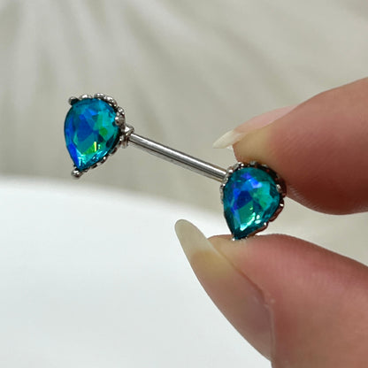 Surgical Steel 14 Gauge Nipple Barbell with AB Teardrop CZ - Pair - photo 4