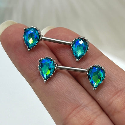 Surgical Steel 14 Gauge Nipple Barbell with AB Teardrop CZ - Pair - photo 6