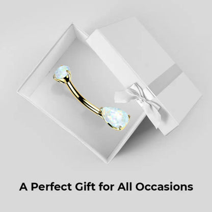 14K Solid Gold 14 Gauge Belly Ring with Teardrop Opal CZ Gems - photo 6