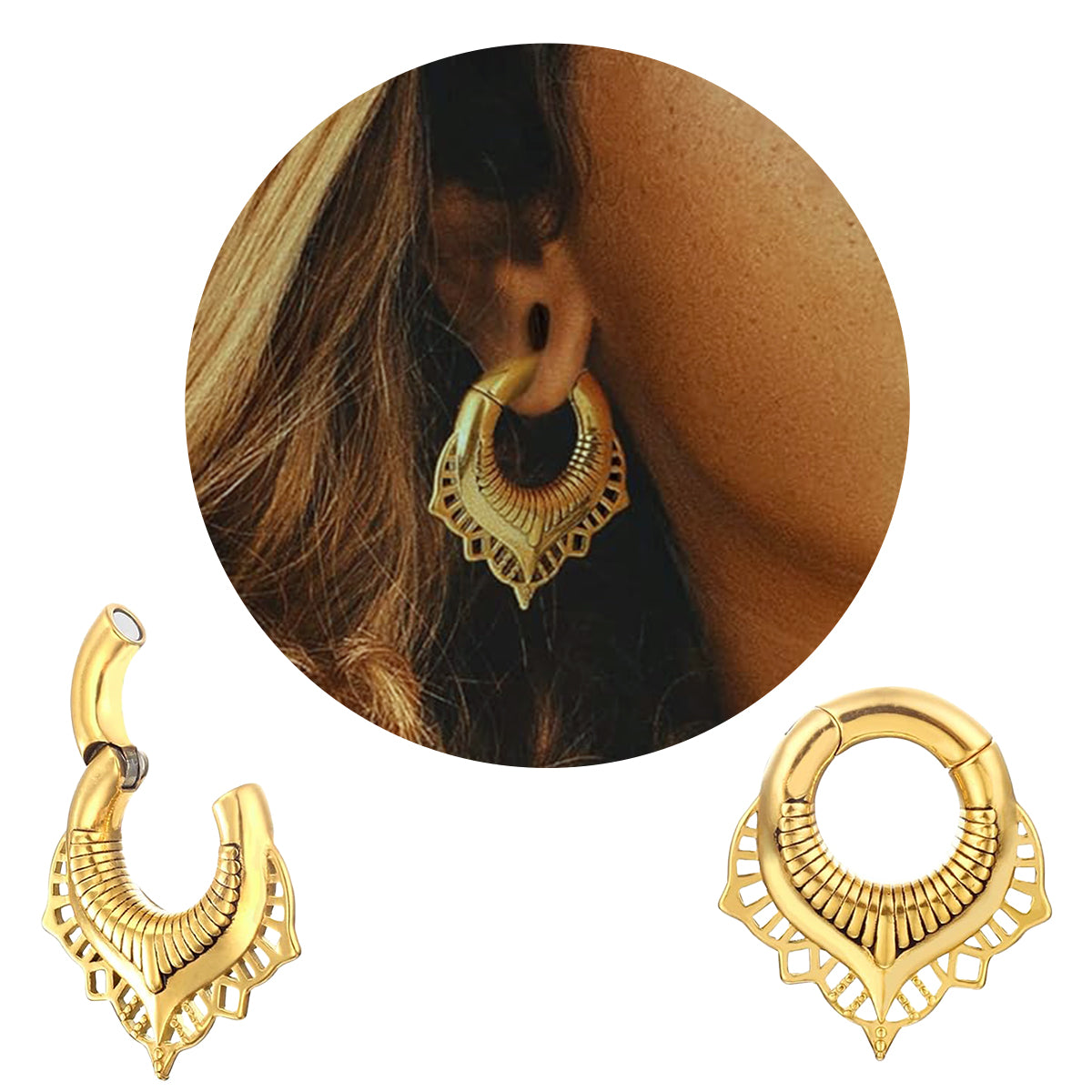 Surgical Steel Ear Weights 2G & 0G Gold Mandala Teardrop - Pair - photo 2