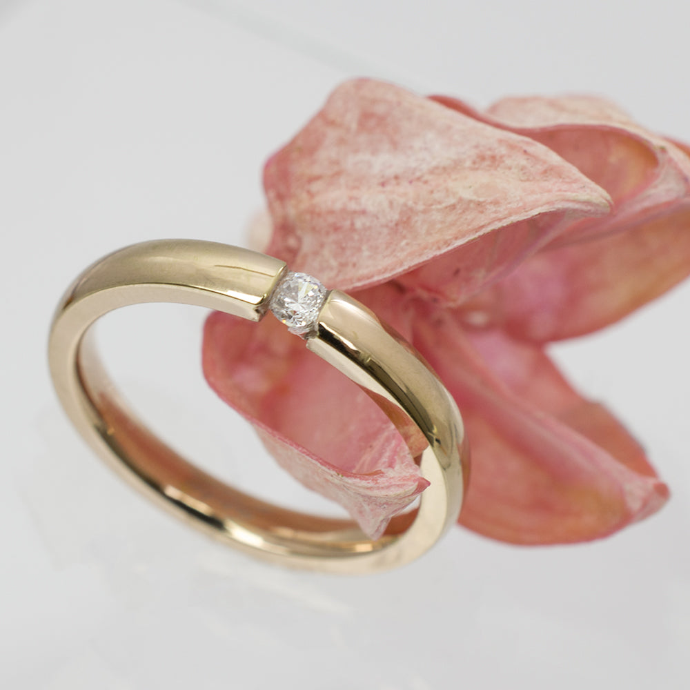 Rose Gold IP Surgical Steel Tension Set CZ Band Ring 3mm