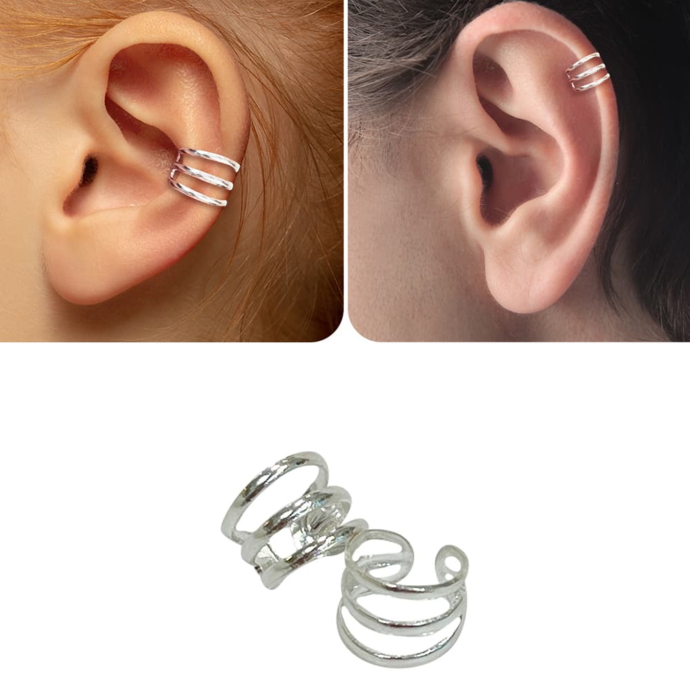 Sterling Silver Adjustable Spiral Triple-Band Ear Cuff - photo 4