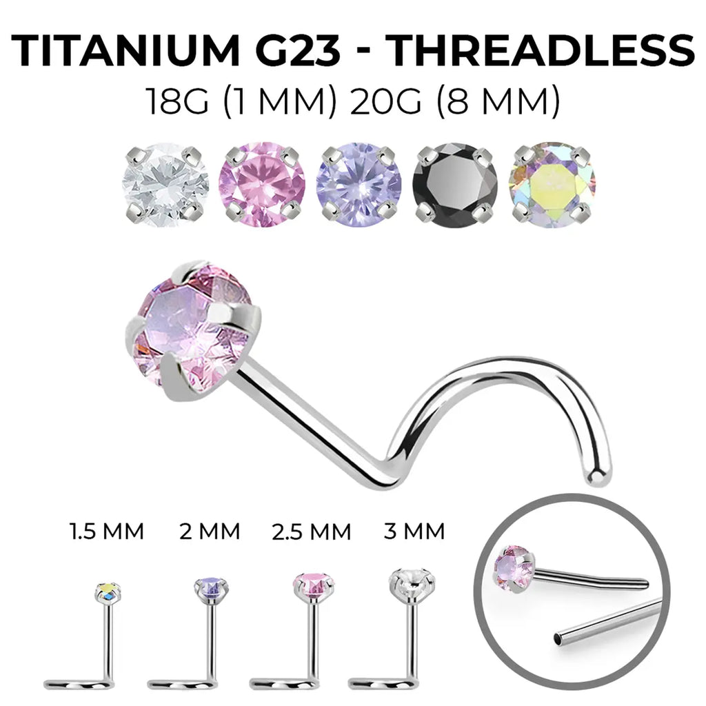 Titanium Press Fit CZ Corkscrew Nose Screw Stud
