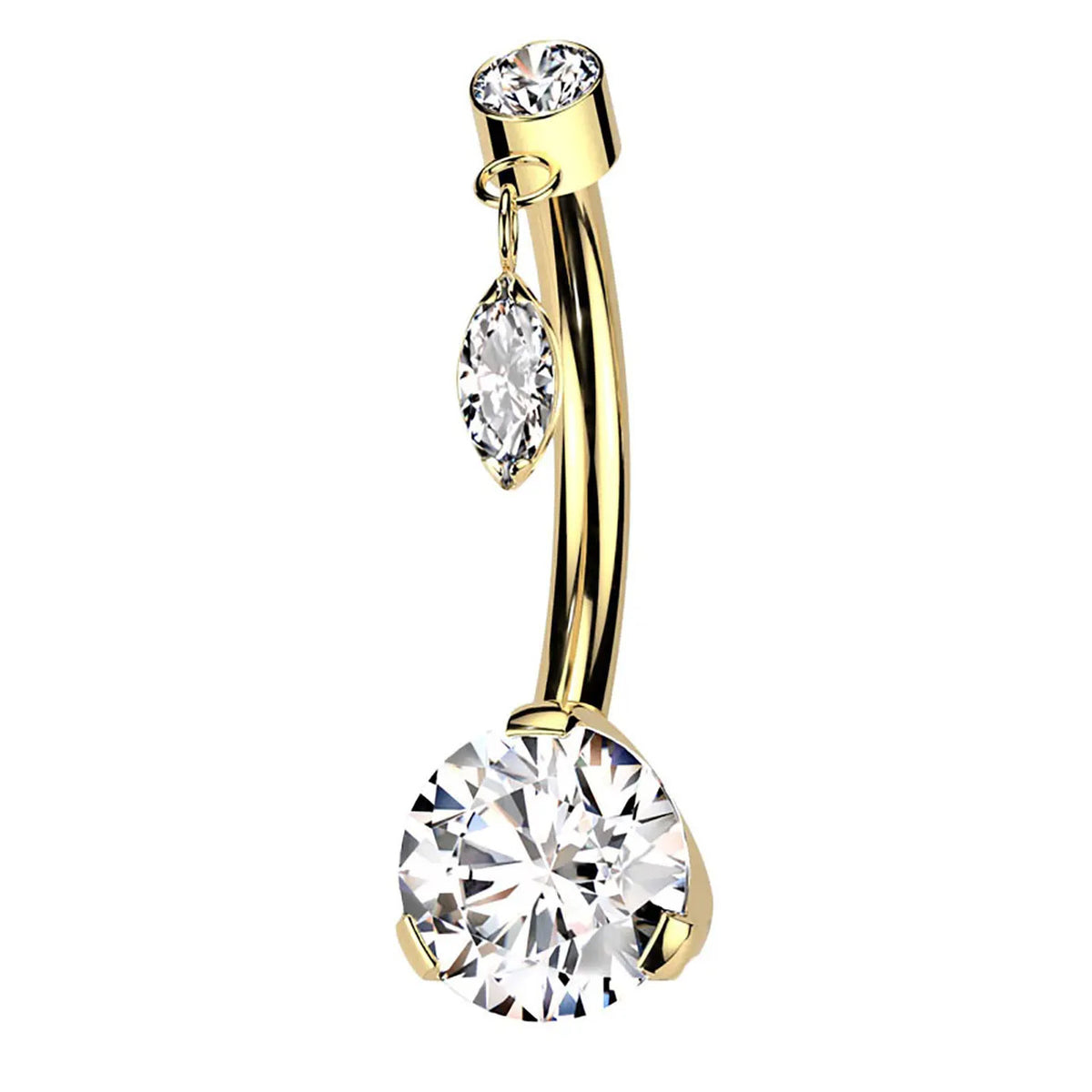Titanium Belly Ring 14 Gauge 3/8" (10 mm) Threadless & Dangle Top CZ - Kruelty - Photo 4