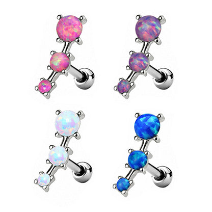 Surgical Steel 16 Gauge Cartilage Barbell with Three Opal