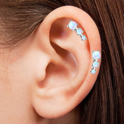 Surgical Steel 16 Gauge Cartilage Barbell with Three Opal - photo 2