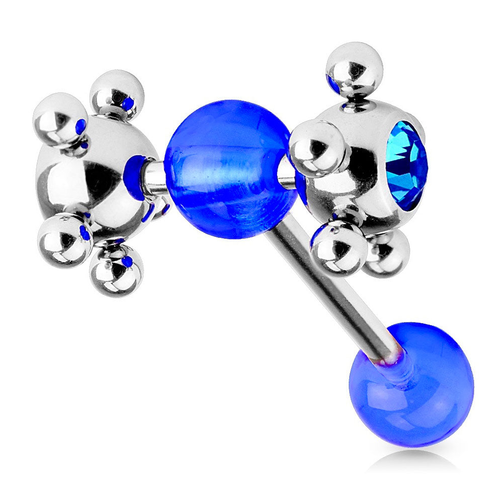 Surgical Steel 14 Gauge Tongue Barbell with Blue CZ Spinner Tickler