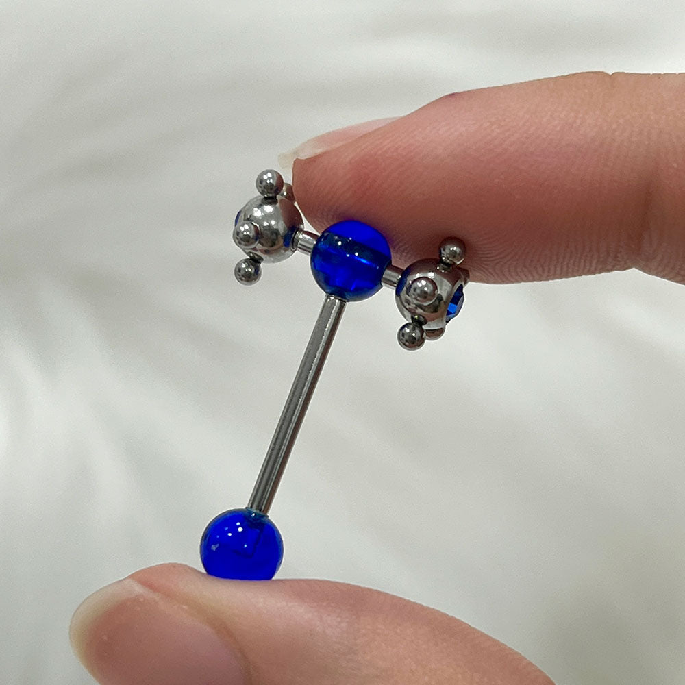 Surgical Steel 14 Gauge Tongue Barbell with Blue CZ Spinner Tickler - photo 4