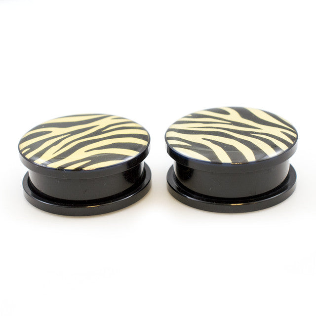 Acrylic Tiger Skin Screw Fit Ear Plugs - Pair - photo 5