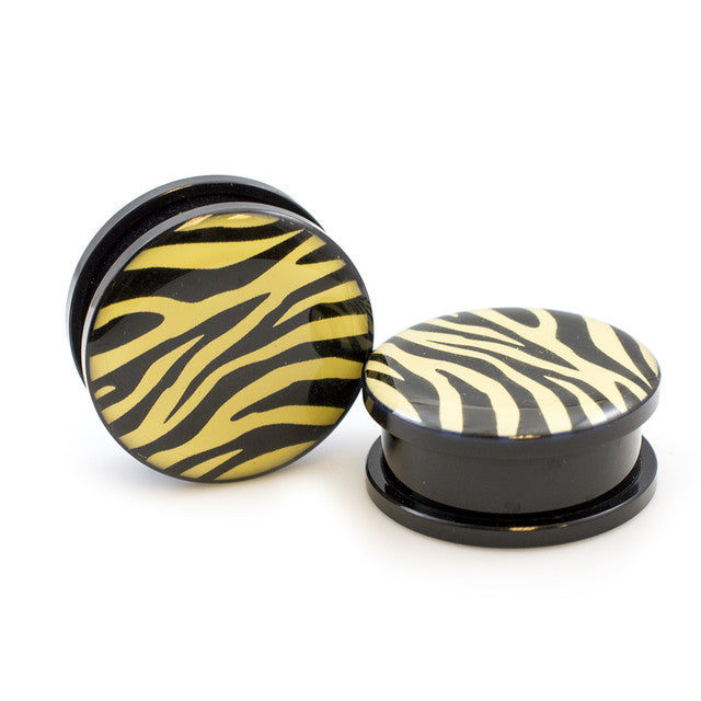 Acrylic Tiger Skin Screw Fit Ear Plugs - Pair - photo 4