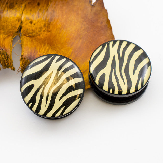 Acrylic Tiger Skin Screw Fit Ear Plugs - Pair - photo 3