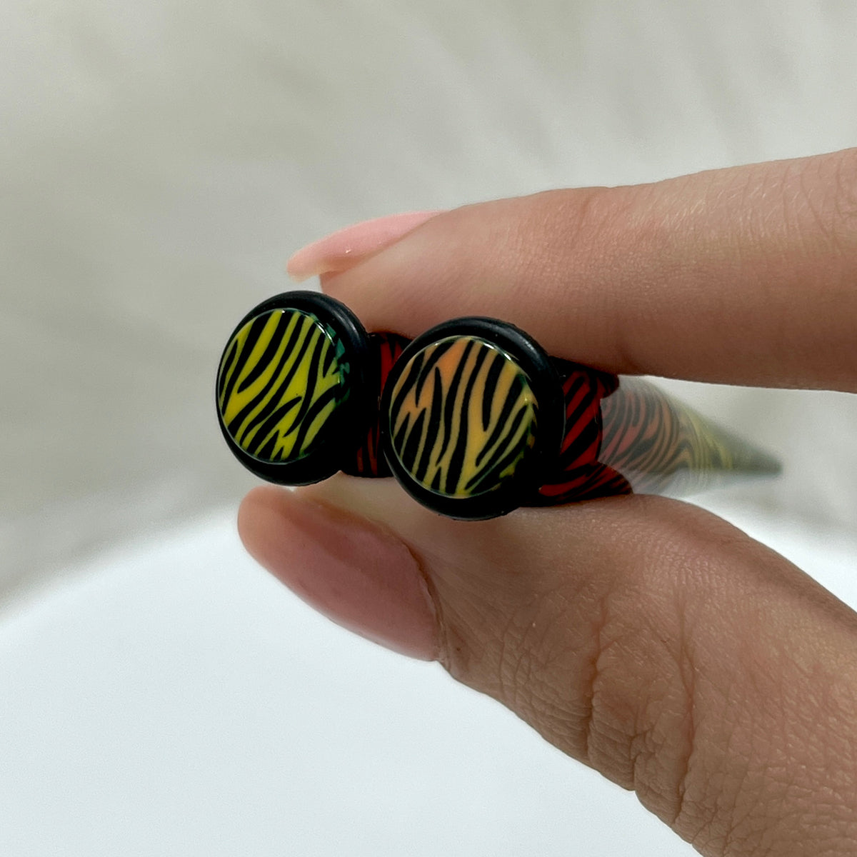 Acrylic Rainbow Tiger Stripe Fake Ear Tapers 16G - Pair - photo 2