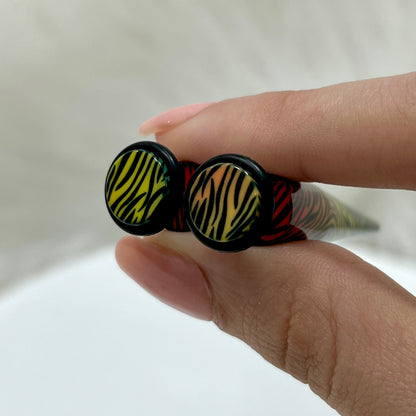 Acrylic Rainbow Tiger Stripe Fake Ear Tapers 16G - Pair - photo 2