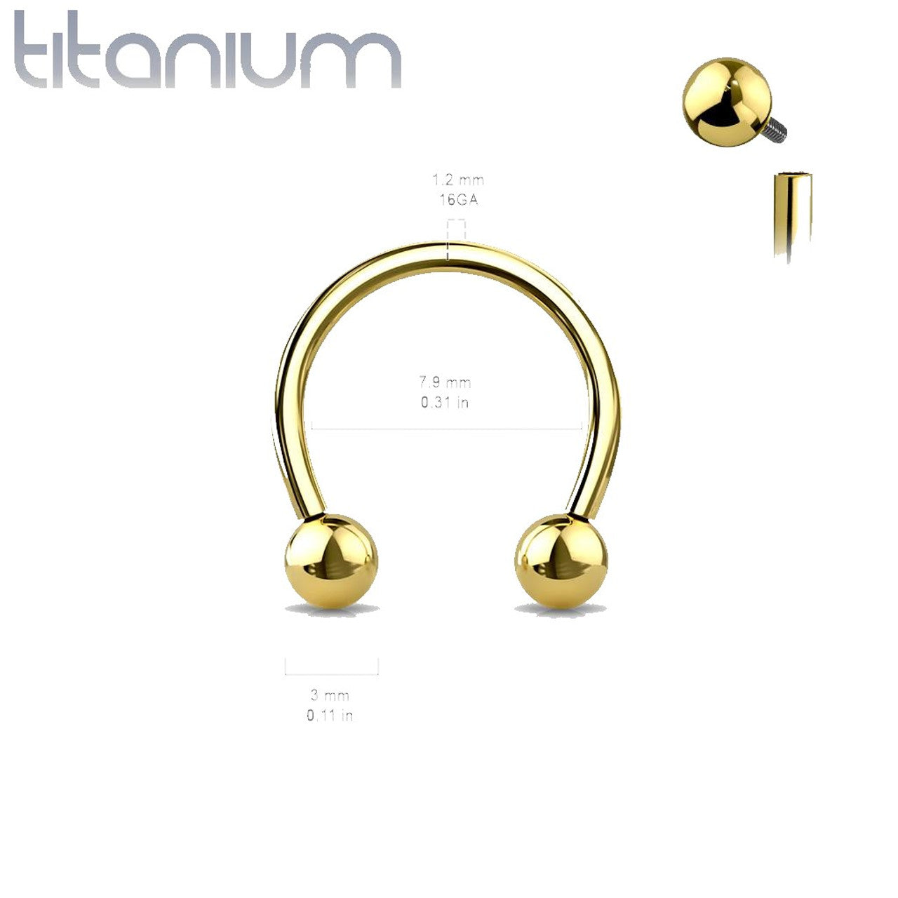 Titanium Circular Barbell Ring 16 Gauge With Internally Threaded