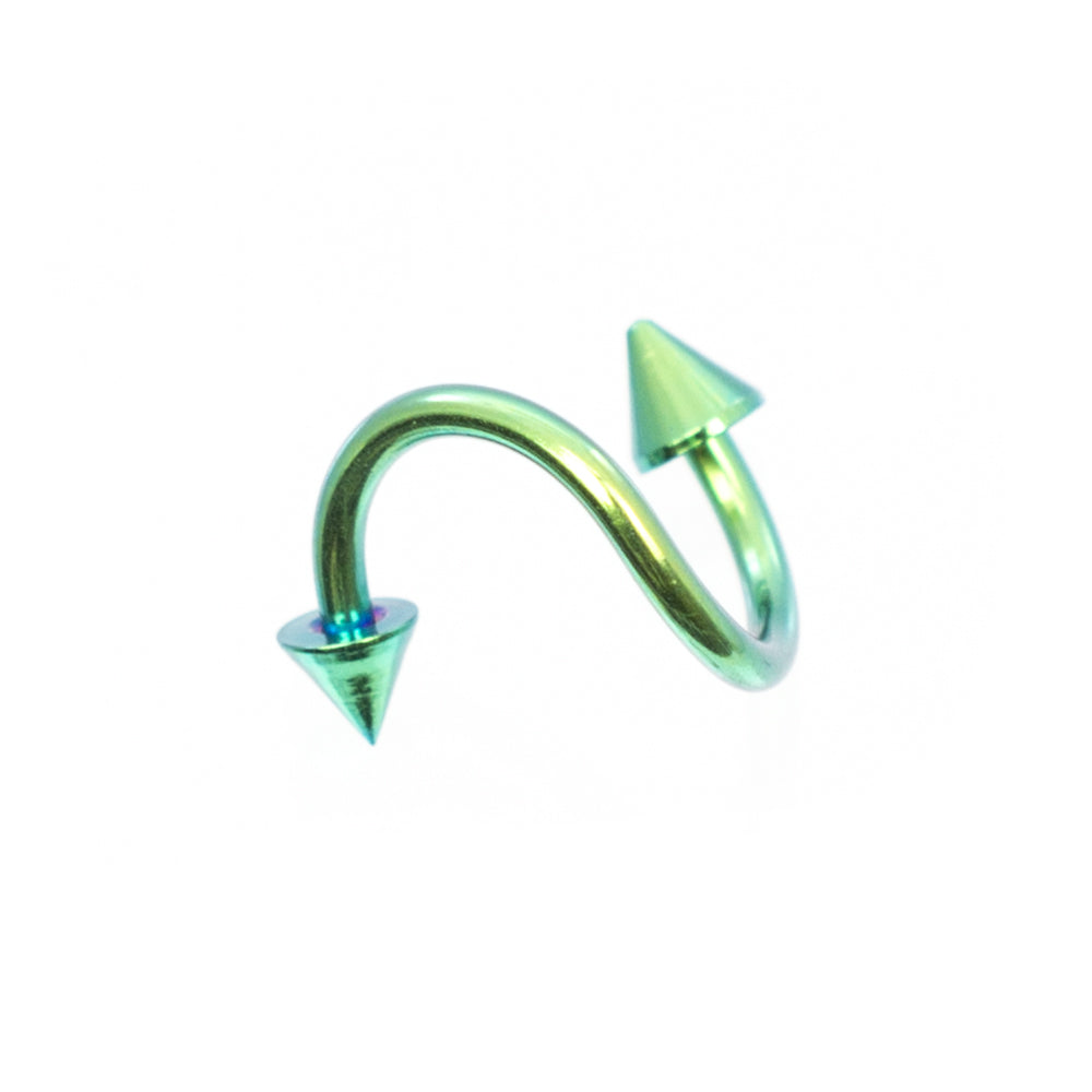 Anodized Titanium 16 Gauge Blue & Green Spike Twister Rings - 4 Pack