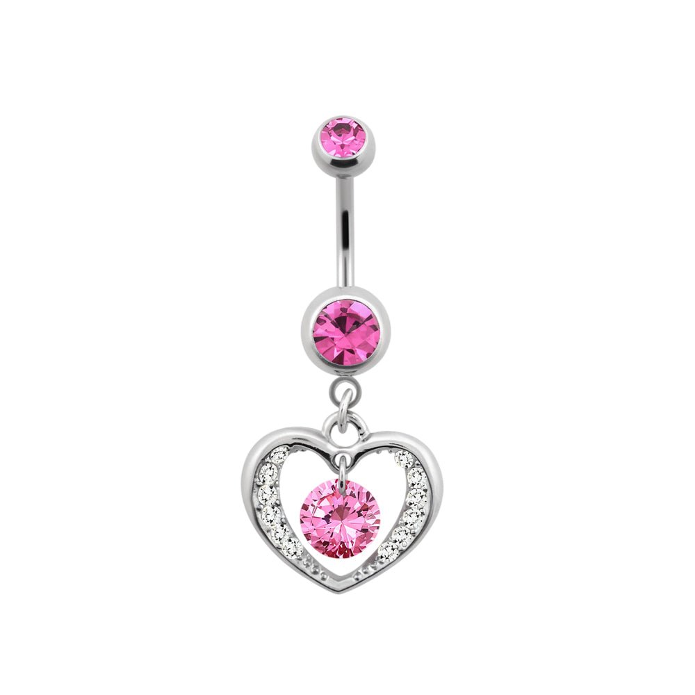 Titanium 14 Gauge Belly Button Ring with CZ Heart Dangle - photo 3