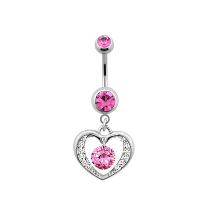 Titanium 14 Gauge Belly Button Ring with CZ Heart Dangle - photo 3