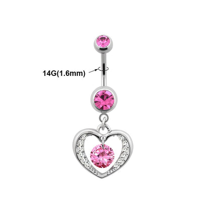 Titanium 14 Gauge Belly Button Ring with CZ Heart Dangle - photo 2