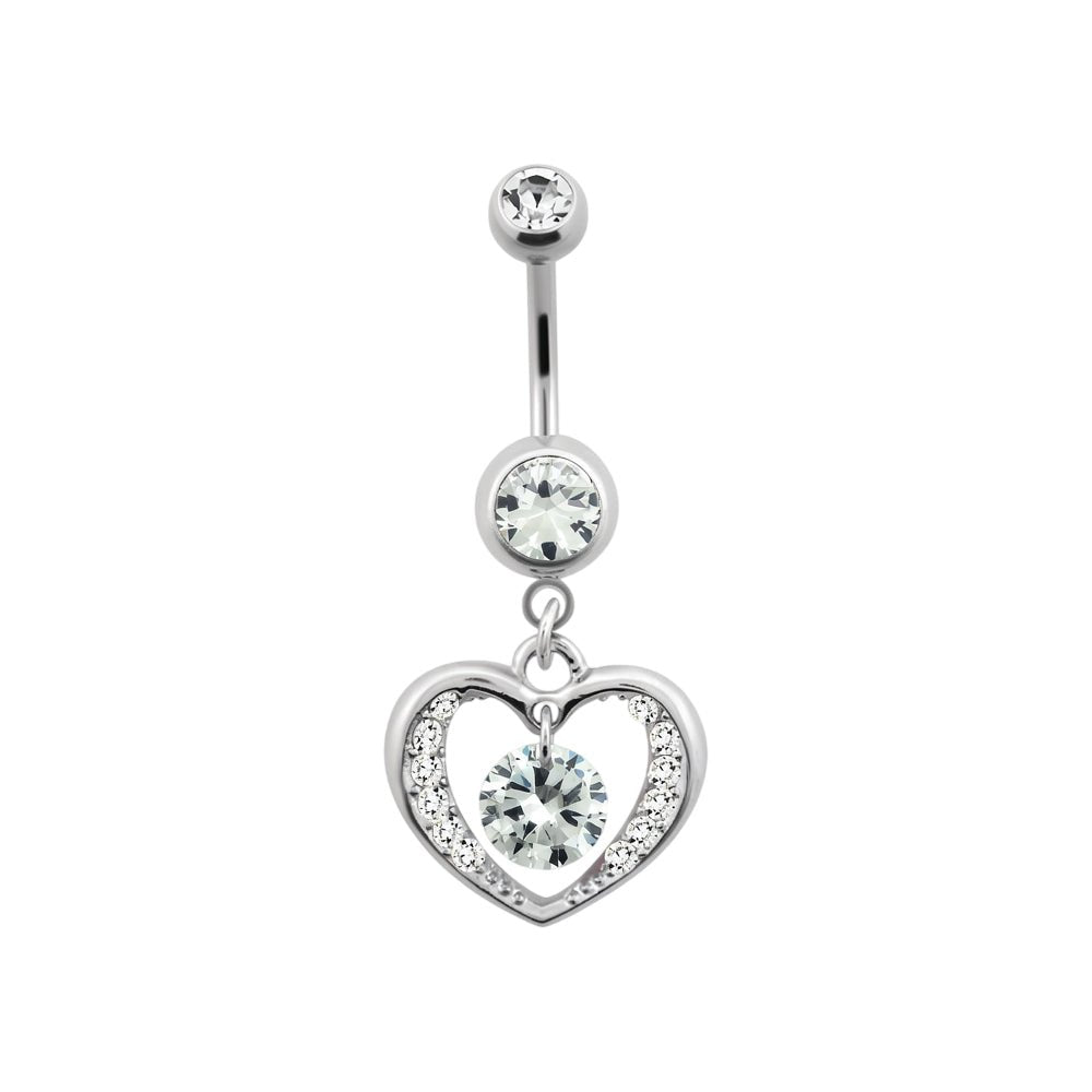 Titanium 14 Gauge Belly Button Ring with CZ Heart Dangle - photo 4