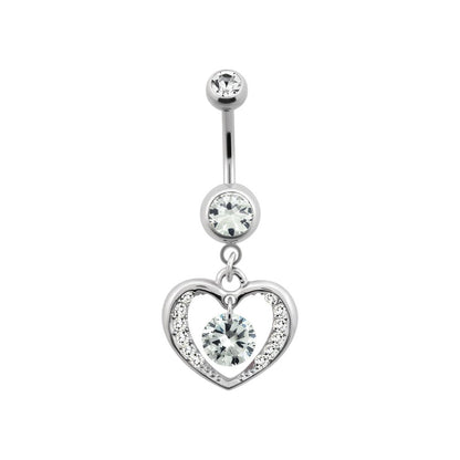 Titanium 14 Gauge Belly Button Ring with CZ Heart Dangle - photo 4