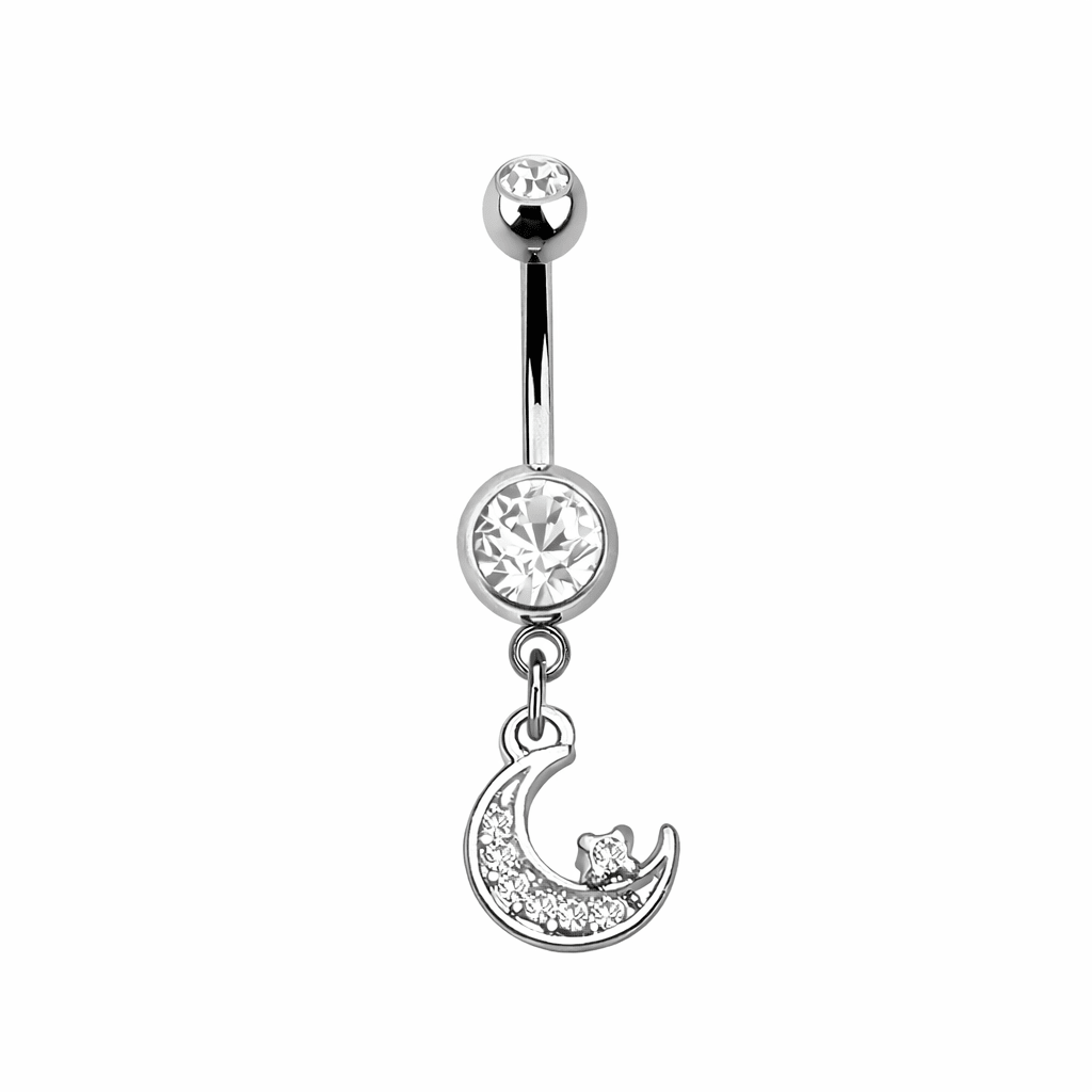 Titanium 14 Gauge Belly Button Ring with CZ Star Moon Dangle - Kruelty