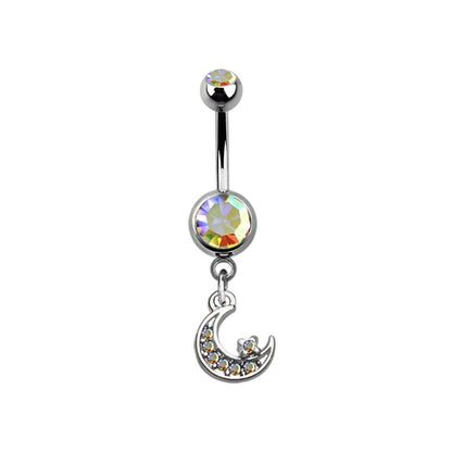 Titanium 14 Gauge Belly Button Ring with CZ Star Moon Dangle - Kruelty