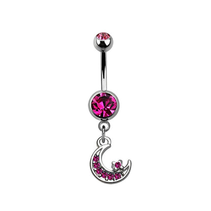 Titanium 14 Gauge Belly Button Ring with CZ Star Moon Dangle - Kruelty
