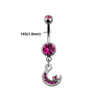 Titanium 14 Gauge Belly Button Ring with CZ Star Moon Dangle - photo 2