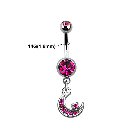Titanium 14 Gauge Belly Button Ring with CZ Star Moon Dangle - Kruelty