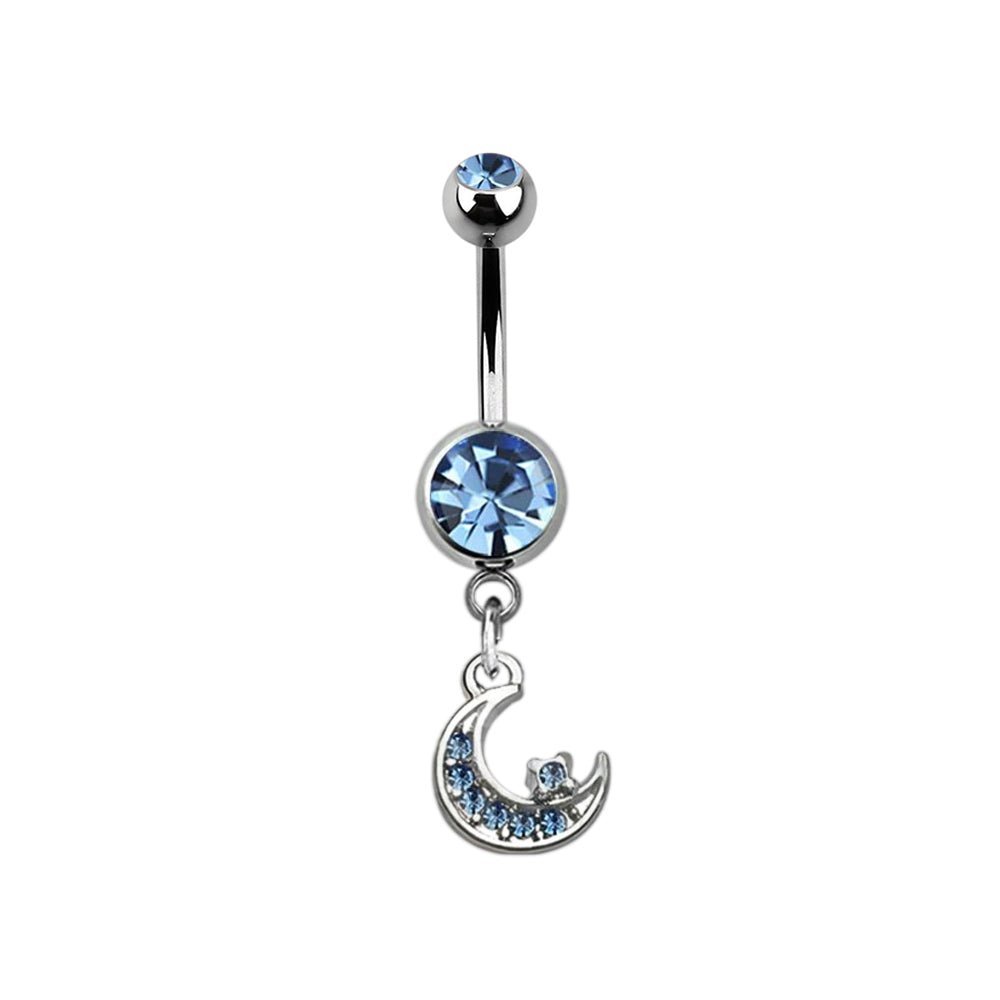 Titanium 14 Gauge Belly Button Ring with CZ Star Moon Dangle - Kruelty