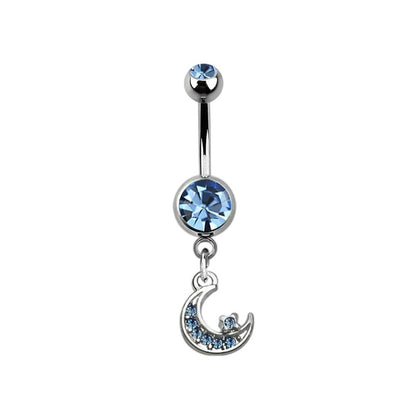 Titanium 14 Gauge Belly Button Ring with CZ Star Moon Dangle - Kruelty