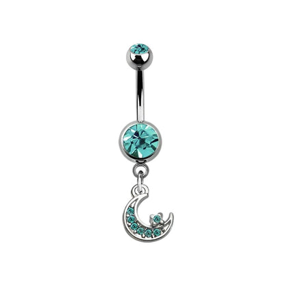 Titanium 14 Gauge Belly Button Ring with CZ Star Moon Dangle - Kruelty