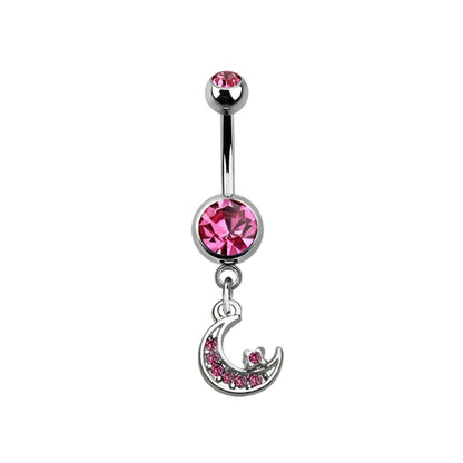 Titanium 14 Gauge Belly Button Ring with CZ Star Moon Dangle - Kruelty