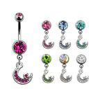 Titanium 14 Gauge Belly Button Ring with CZ Star Moon Dangle