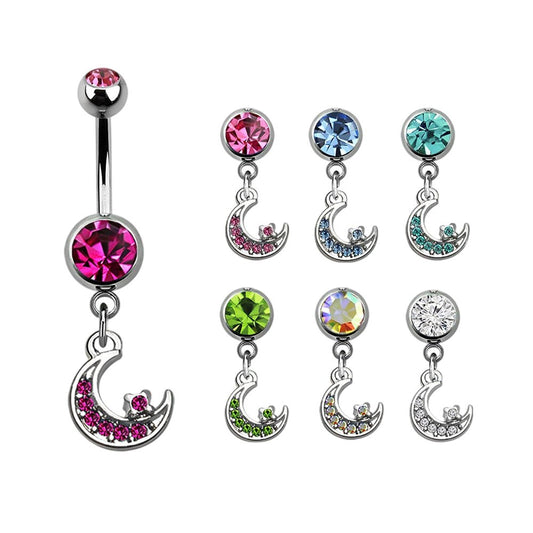 Titanium 14 Gauge Belly Button Ring with CZ Star Moon Dangle - Kruelty