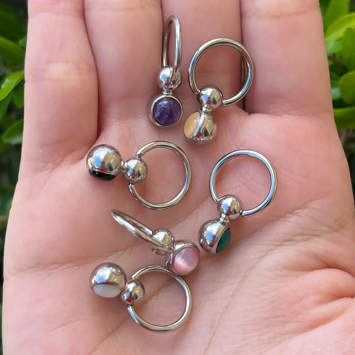 Surgical Steel & Titanium 14 Gauge Belly Ring with Semi Precious Stone