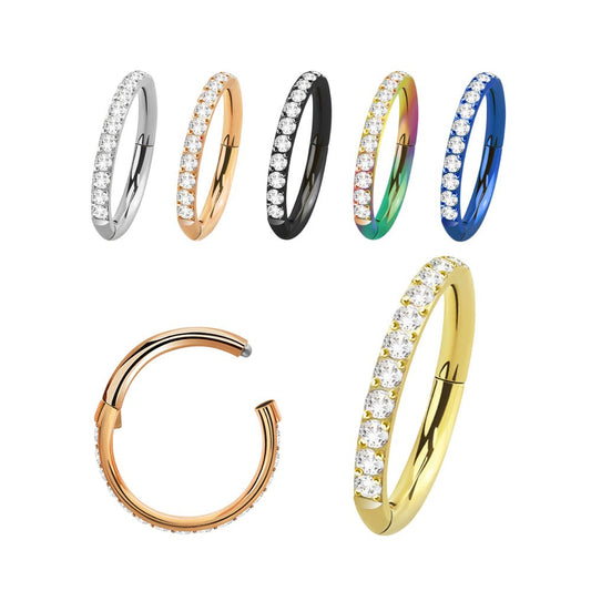Titanium 16 Gauge Hinged Hoop Ring Segment with Forward Facing CZ - Kruelty