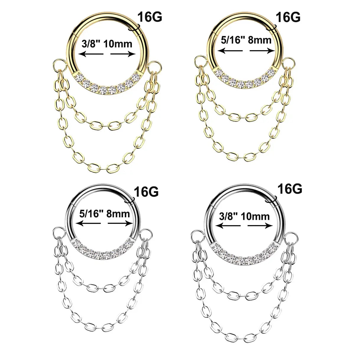 Titanium Hinged Septum Clicker 16 Gauge 8mm & 10mm with CZ Chain - photo 10
