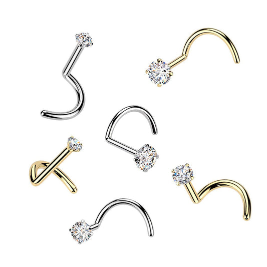 Titanium 18 to 20 Gauge Nose Ring Corkscrew with Moissanite Gems - Kruelty