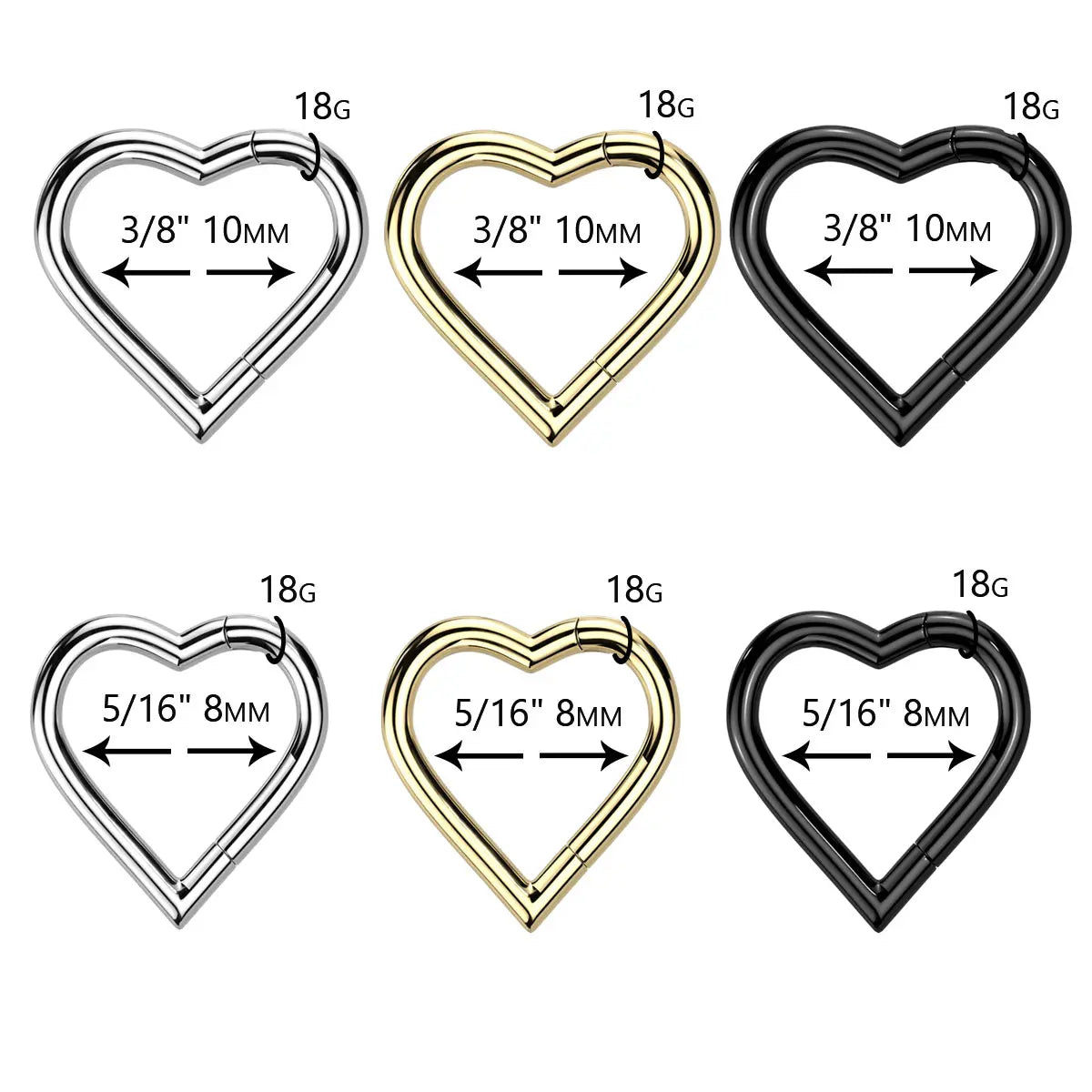 Titanium Heart Hinged Segment Ring 18 Gauge 8mm & 10mm - Pair - photo 4