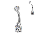 Gold Plated Titanium 14 Gauge Teardrop CZ Belly Button Ring 10mm